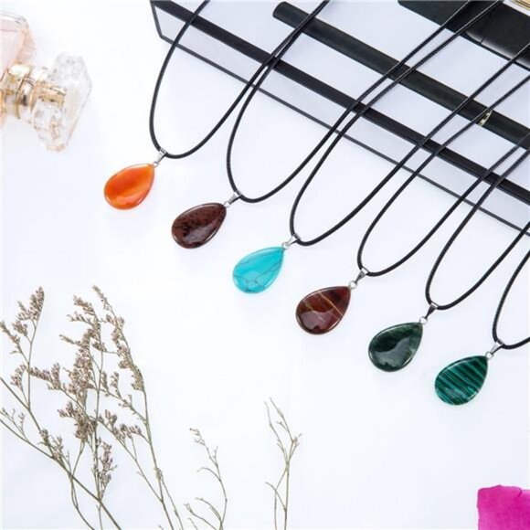 20 Pieces Stone Pendants Water Drop Shape Beads Crystal Quartz Stone Charm - Picture 2 of 8